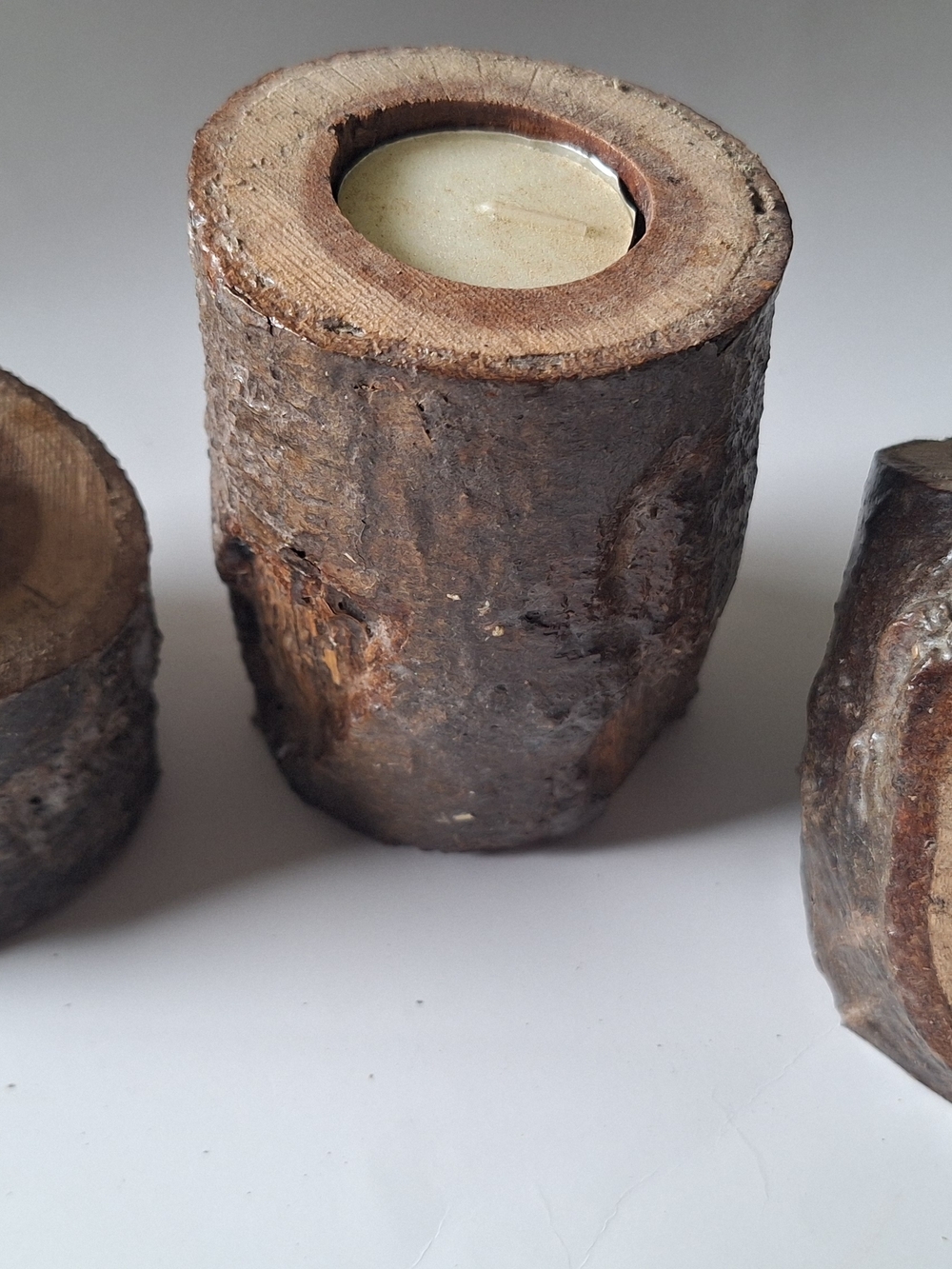 Set Of 3 Rustic Brown Birch Log Tealight Candle Holder - Handmade - Picture 2 of 10